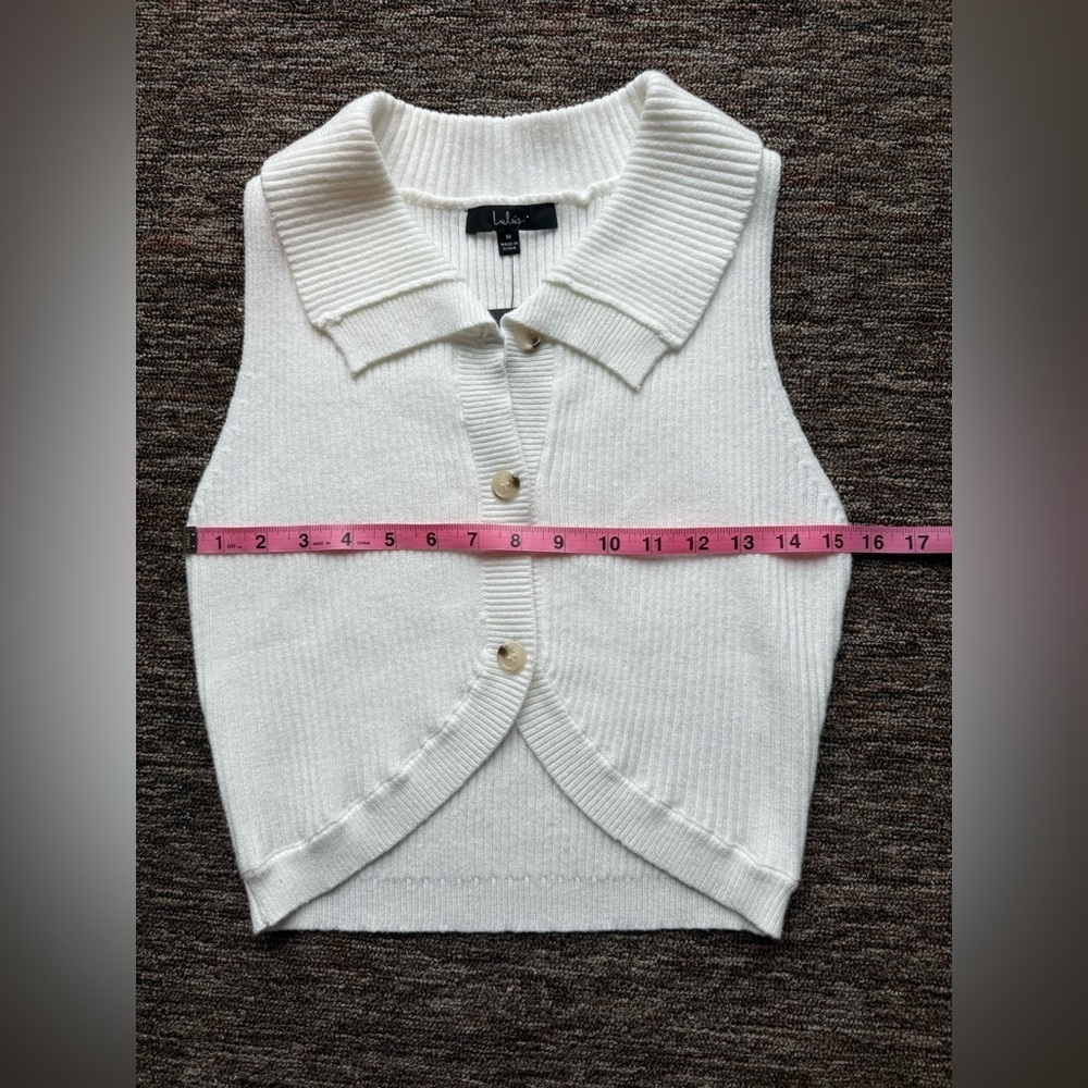NWT Lulus Ivory Ribbed Knit Button-Up  Sweater Vest Old Money Medium - Picture 7 of 10
